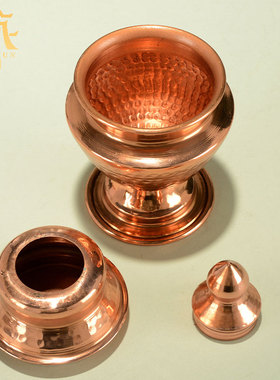 藏式八吉祥红铜米盒米灌客厅摆件