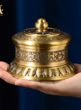 藏村铜雕花吉祥转桶藏族装饰摆件