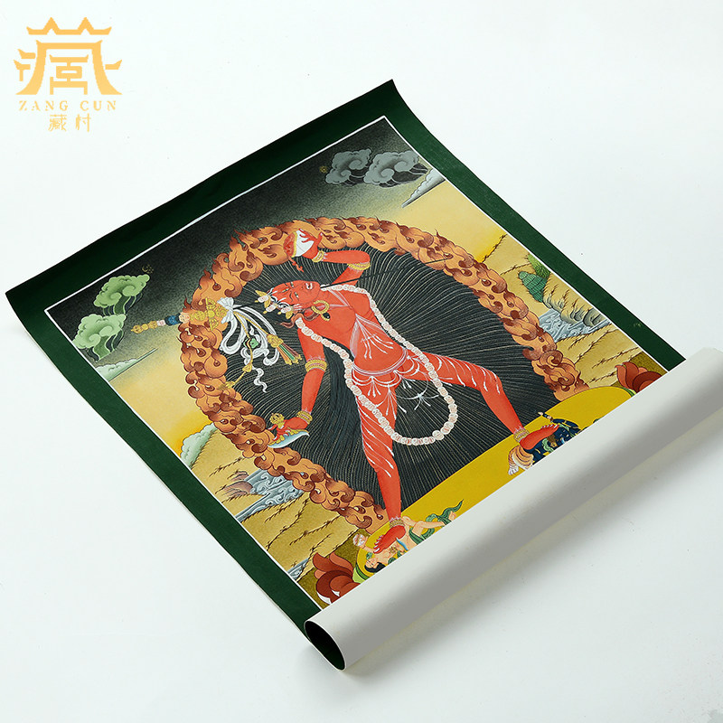 藏村金刚瑜伽母唐卡装饰画尼泊尔矿物手绘多吉帕姆实木框装裱挂画