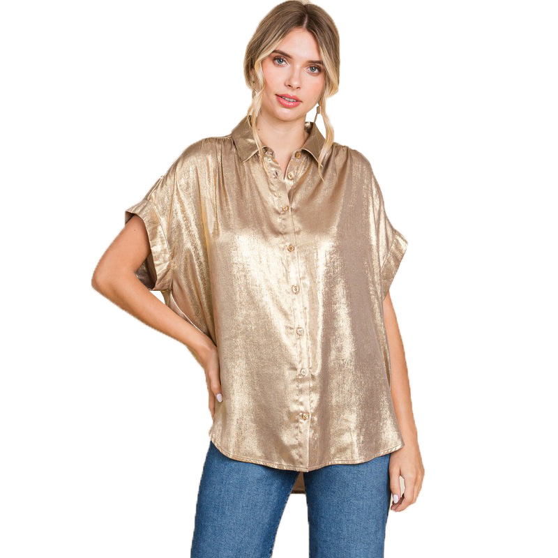 2024 gilded breasted sleeved loose fitting shirt宽松衬衣 - 图0