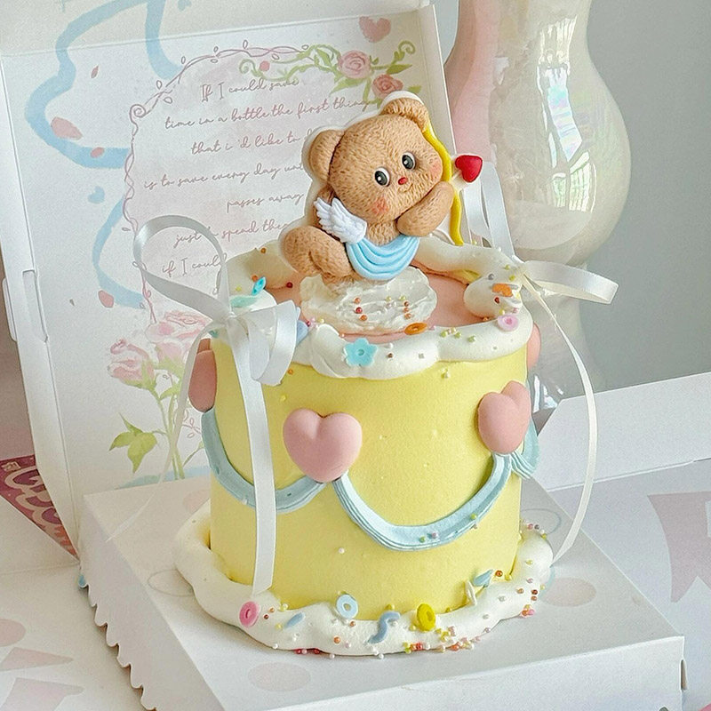 七夕情人节蛋糕装饰软陶黄油小熊丘比特之箭摆件情侣表白纪念插件