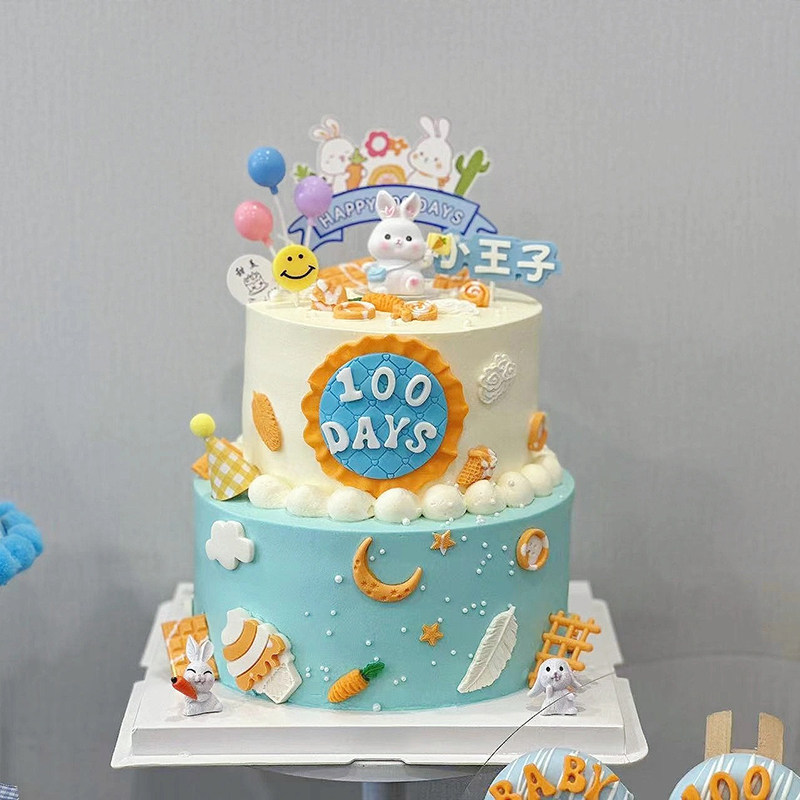 兔宝宝生日甜品台蛋糕装饰小兔子周岁推推乐贴纸布丁瓶插件插牌