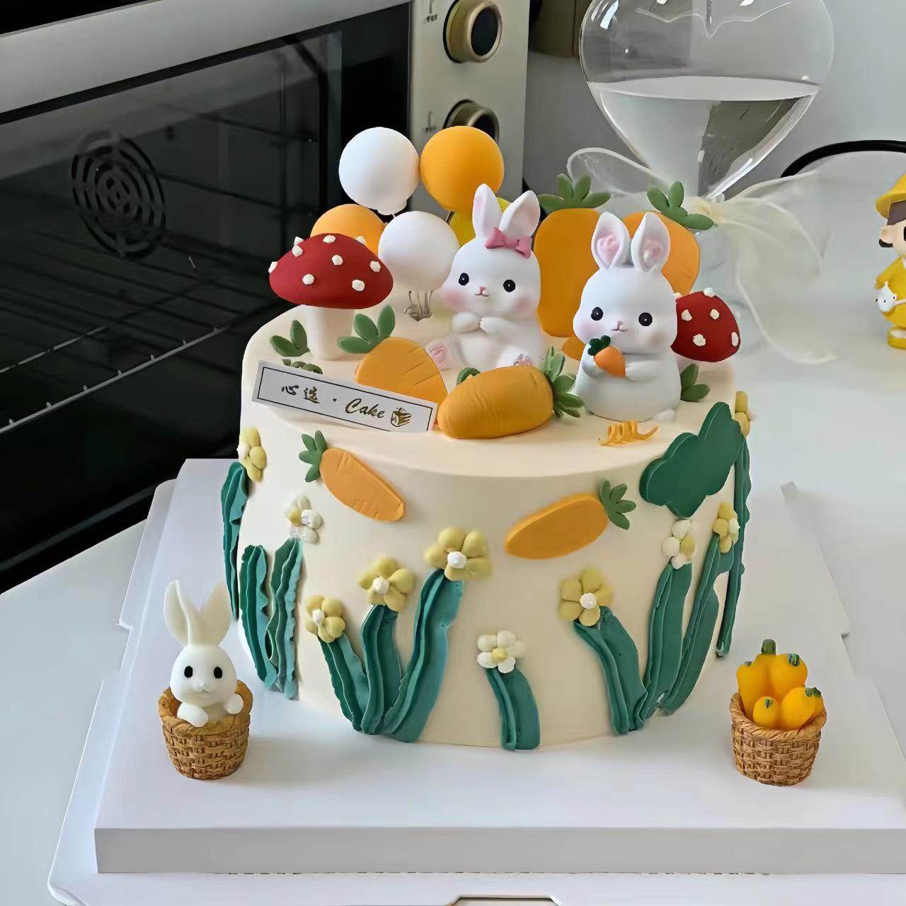 兔宝宝周岁满月百天蛋糕装饰摆件可爱兔子男孩女孩生日甜品台插件