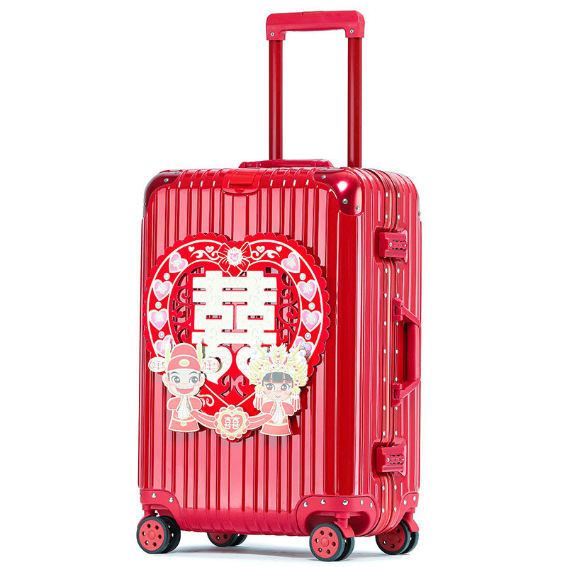 结婚陪嫁大红色新娘婚礼女拉杆箱子 独印旅行箱