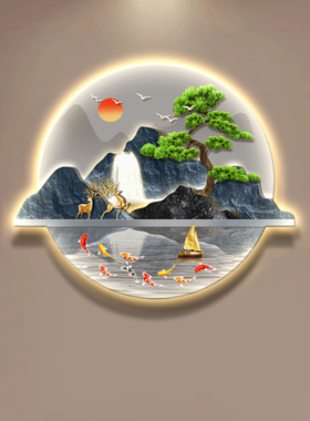 LED氛围中式玄关高端装饰画带灯