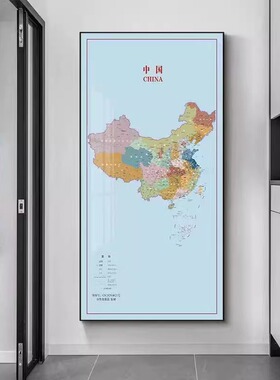 中国风地图玄关装饰画竖版