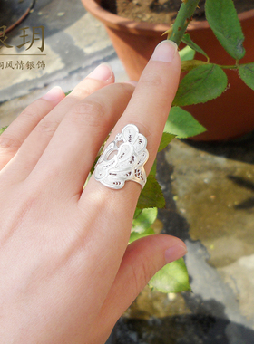 999掐丝手工纯银孔雀女可调节