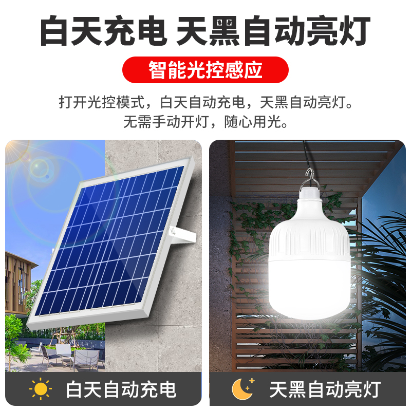 太阳能灯家用室内户外led充电灯泡超亮路灯摆摊应急照明灯可移动 - 图0