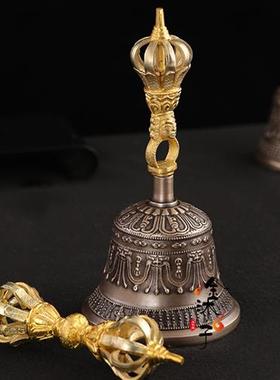 尼泊尔新款进口九股手工鎏金青铜铃铛金刚铃杵法器回音长久加厚款