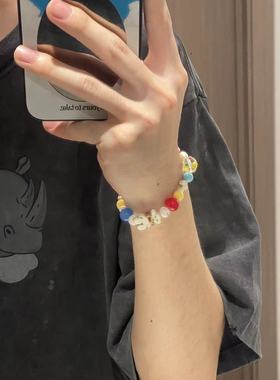 PeachStore【小熊游乐园】玉髓琉璃手绘珠彩色串珠松石巴洛特手链