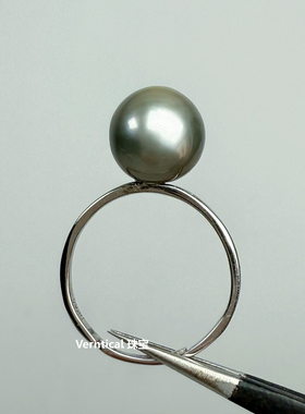 强光铂金灰正圆无瑕大溪地纯天然海水黑珍珠925纯银戒指可调节