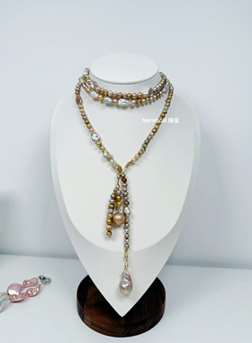 超长115cm强光无核Keshi碎银子花瓣天然淡水珍珠项链毛衣链多功能