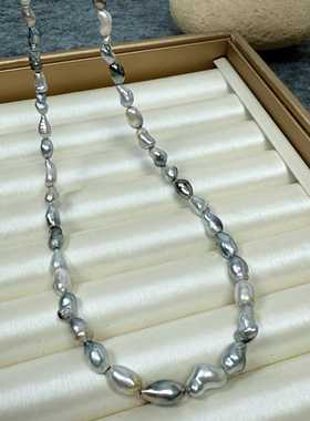 极光大溪地Keshi无核黑珍珠纯天然海水珍珠项链串珠