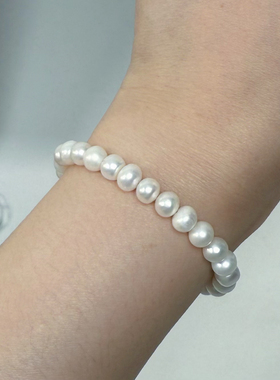 冷白强光无瑕无核近圆天然淡水珍珠手链有延长链