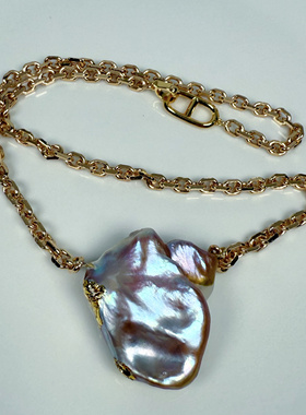 小众巨无霸镜面极光巨大无核花瓣纯天然淡水珍珠项链文玩收藏