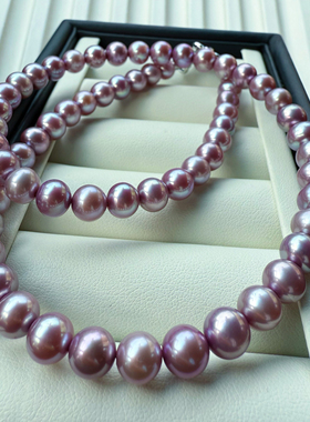 一物一拍极光妖紫无瑕钢炮小点位无核天然珍珠项链串珠