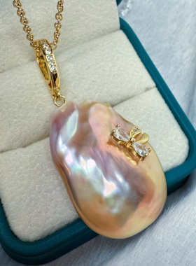 巨大油画镜面极光炫彩超大飞碟天然淡水巴洛克珍珠吊坠