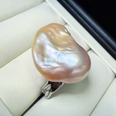 一物一拍极光大鱼尾扇尾炫彩大巴洛克天然珍珠戒指可调节