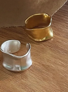 金银冷淡风戒指极简风女开口两色磨砂食指戒日系时尚哑光个性百搭