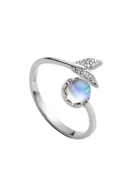 开口眼泪S925银人鱼戒指日韩风镶钻女榕树下指环炫彩鱼尾石人一件