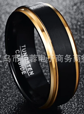 真空电镀侧边男士钨钢戒指金色黑色面现货供应首饰一件