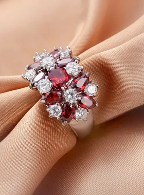 创意戒指爆款wish红宝石花朵时尚奢华锆石个性龙意红钻欧美