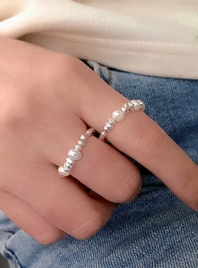 小众食指2022年天然设计戒指新款珍珠时尚弹力指环个性百搭碎银换