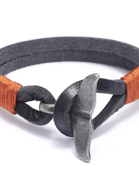 编织手工鲸鱼尾手链琦诺男士2022一件新款男士合金牛皮手环