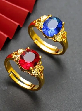 首饰戒指饰品红锆石越南沙金一件送女友新款黄铜时尚镀金