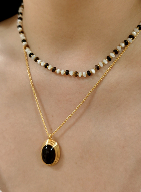 天然黑玛瑙虎眼石宝石串珠项链手链女博主同款欧美高级轻奢锁骨链