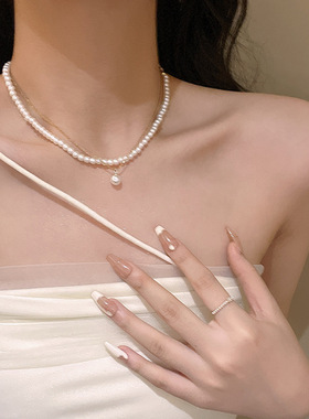 轻奢小众双层珍珠项链女高级设计感ins潮百搭气质网红同款锁骨链