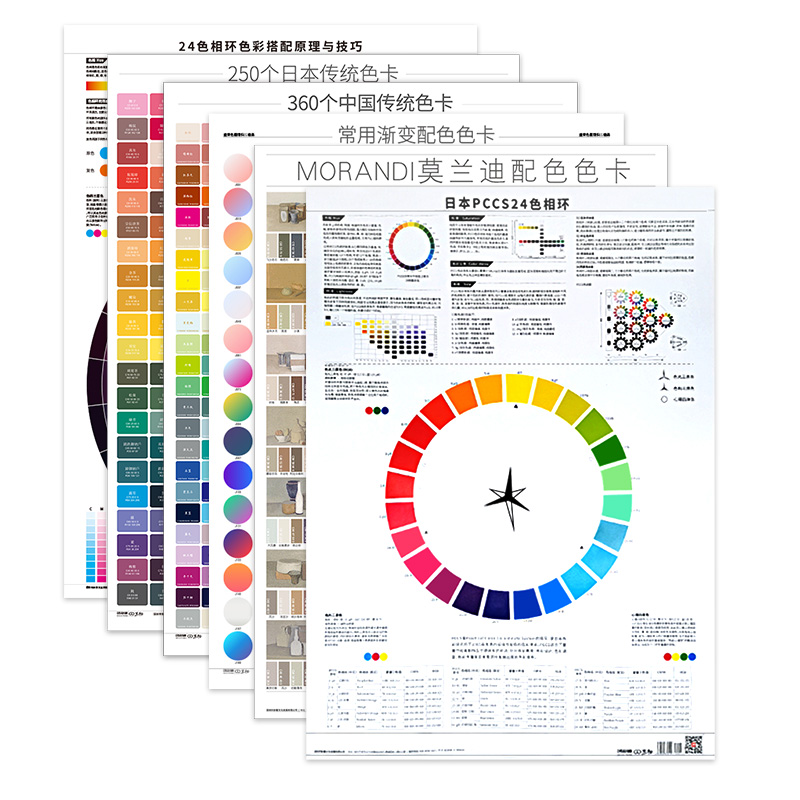 24色相环原理与技巧颜色彩搭配莫兰迪色卡纸海报cmyk色卡本展示册中式国际颜pccs色系色轮印刷油漆调色卡样本-图3