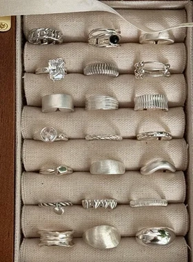 女复古戒指食指戒S925轻奢不掉色百搭开口纯银素圈指环高级感小众