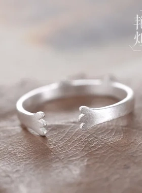 可爱简约尾戒气质s925戒指女指环镀银猫咪对戒关节韩国情侣