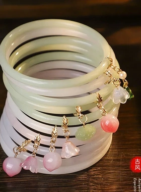 古风汉服玻璃叮当镯吊坠手镯风超仙细手镯古装日常百搭镯子女