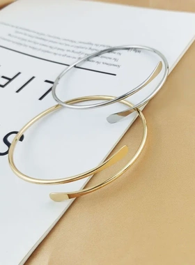 跨境欧美开口手镯 金色银色个性两头压扁手镯女士时尚手镯
