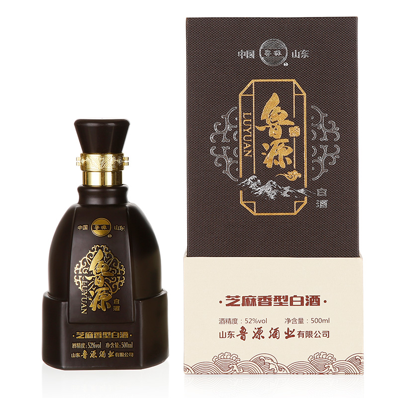 鲁源52度芝麻香型白酒500ml纯粮酿造高度山东白酒商务送礼盒瓶装