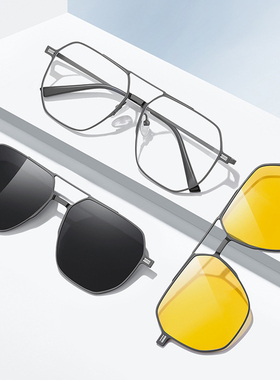 配近视偏光夜视墨镜多边形男款