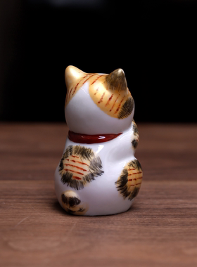 日本进口九谷烧金彩三毛招财猫摆件
