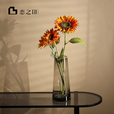恋之印创意现代简约玻璃花瓶摆件客厅装饰品餐桌网红轻奢插花瓶 虎窝淘