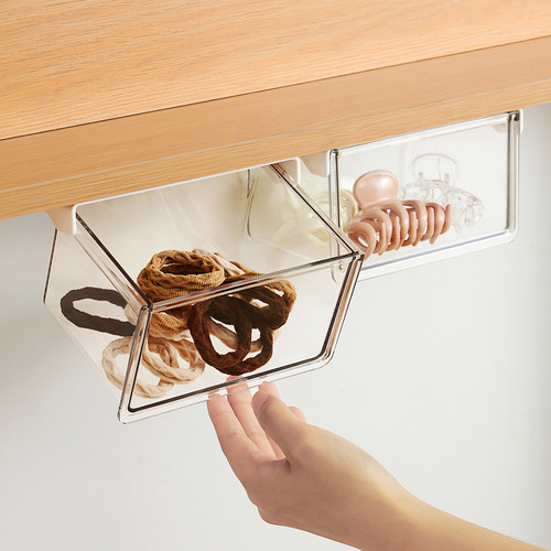 镜柜下抽屉式收纳盒卫生间化妆品卸妆棉棉签透明置物架神器整理盒 - 图0