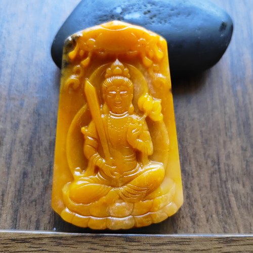 佛牌保佑转运招大财文殊菩萨玉佩天然原矿正品黄龙玉佛牌74*48*12 - 图2