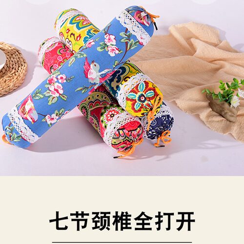 老粗布艾草圆柱枕助睡护颈枕多功能糖果枕颈椎枕单人艾草枕头 - 图1