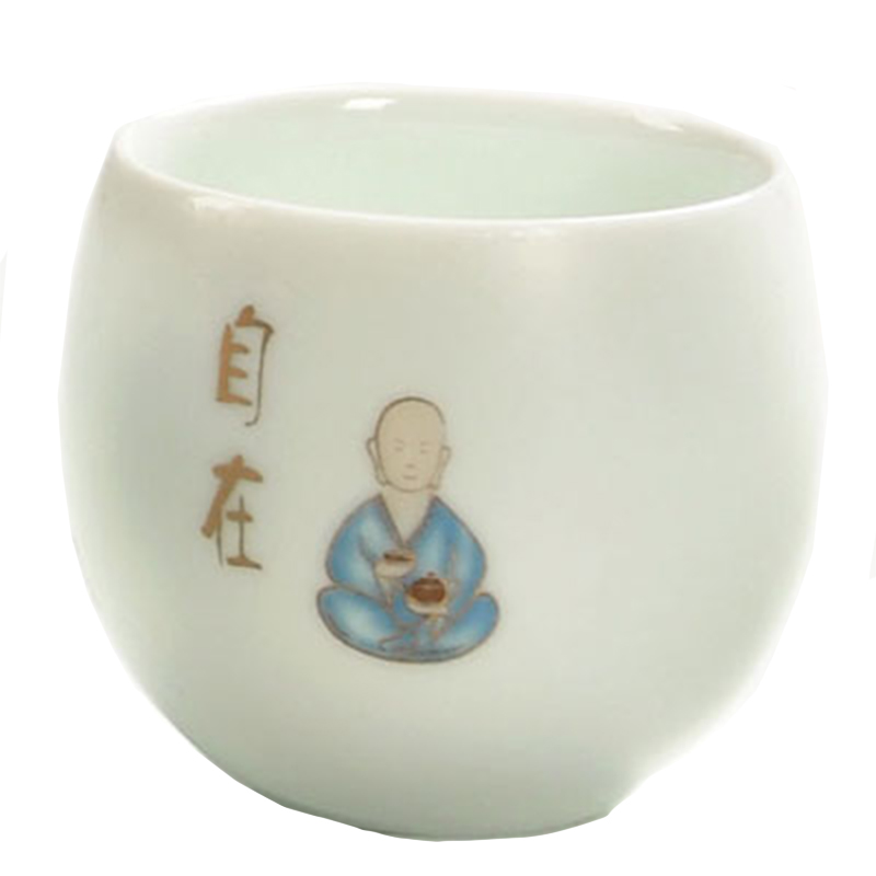 茶杯日式家用主人杯绿茶禅意红茶杯陶瓷功夫茶具小和尚6个礼盒装