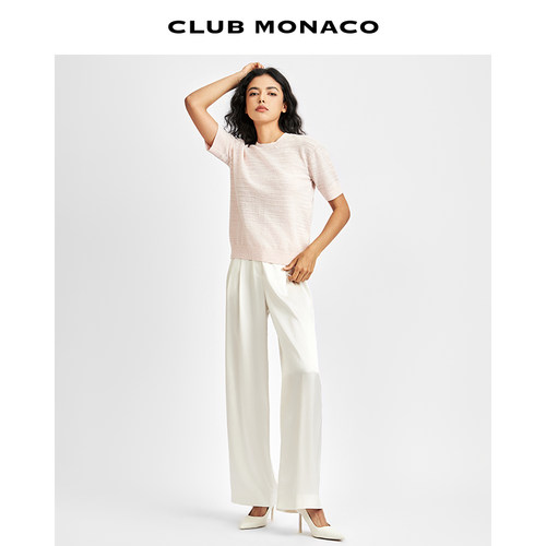 CLUB MONACO女装透气竹节棉圆领宽松温柔气质短袖T恤 - 图2