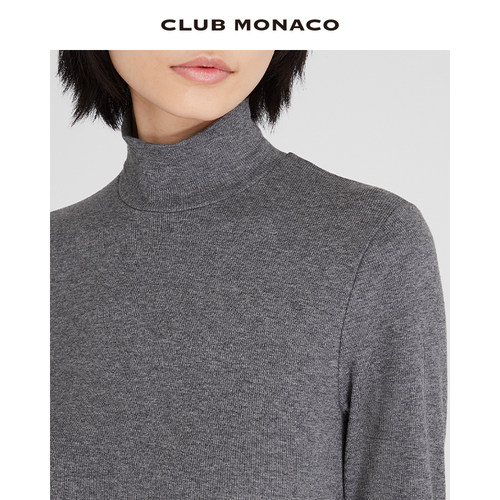 CLUB MONACO女装弹力莫代尔棉高领简约经典长袖内搭T恤 - 图2