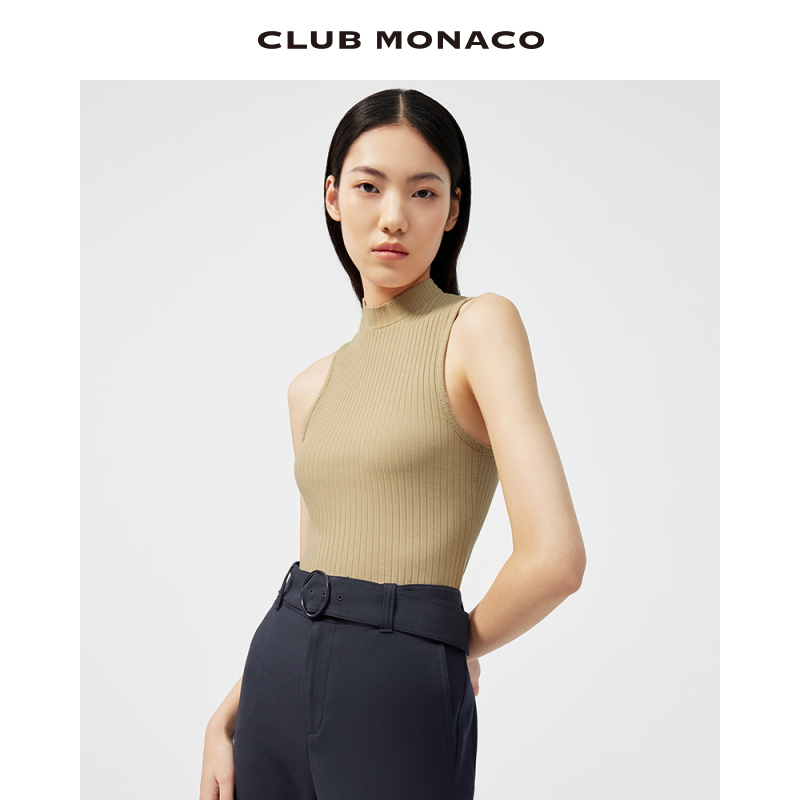 CLUB MONACO女装棉质混纺无袖罗纹性感针织背心套头衫 - 图2