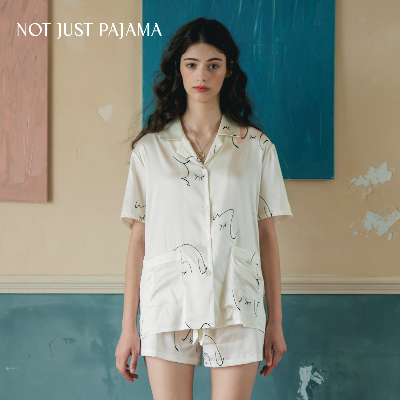 Not Just Pajama The Dream 22姆米真丝睡衣女短款印花家居服套装-图1