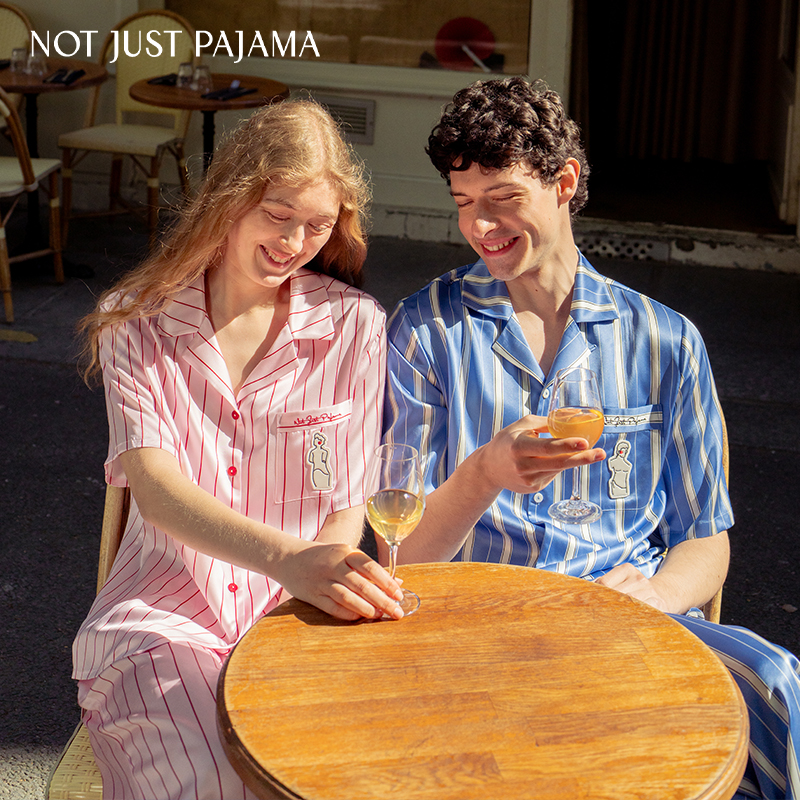 丁程鑫同款】Not Just Pajama心动博物馆 22姆米真丝条纹睡衣套装 - 图3