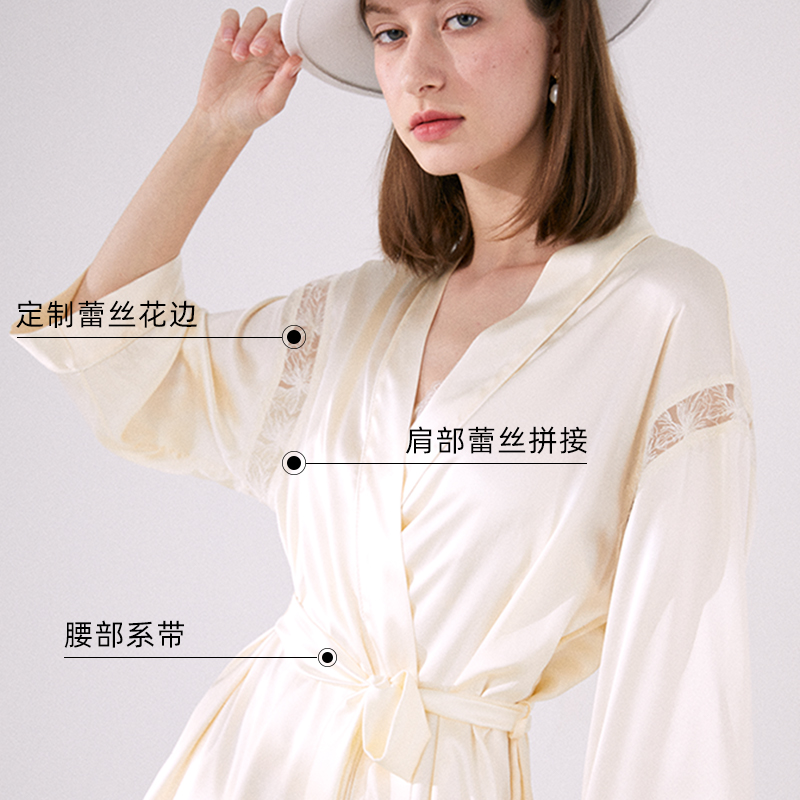 Not Just Pajama真丝晨袍蕾丝睡裙结婚新娘睡晨拍礼服-图2